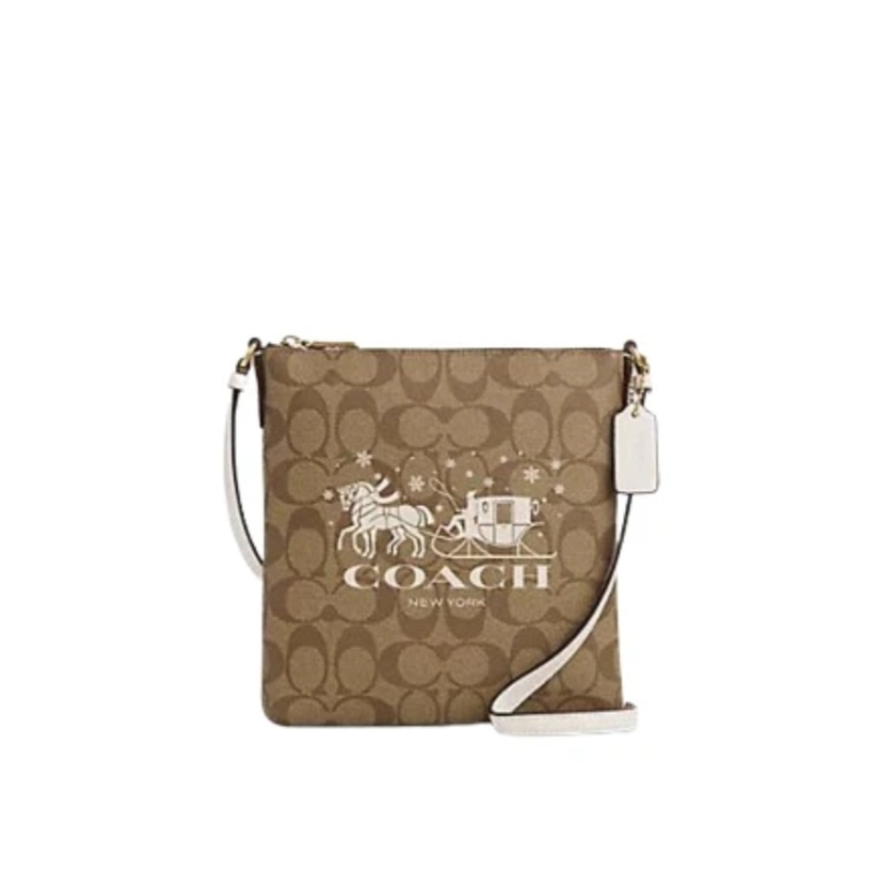 COACH Mini File Bag In Signature Canvas With Horse And Sleigh